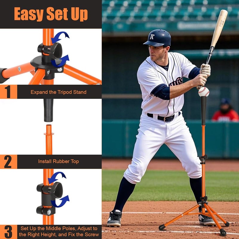 Storgem Baseball Tee,Portable Tripod Batting Tee,Softball Tee for Batting Practice,Hitting Tee Easy Adjustable Height,with Bag - Image 4